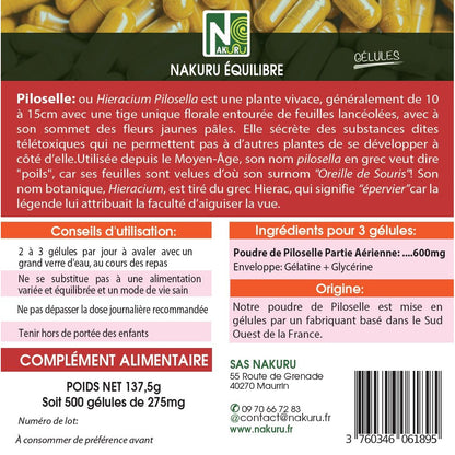 NAKURU Piloselle — 500 gélules — Étiquette dos