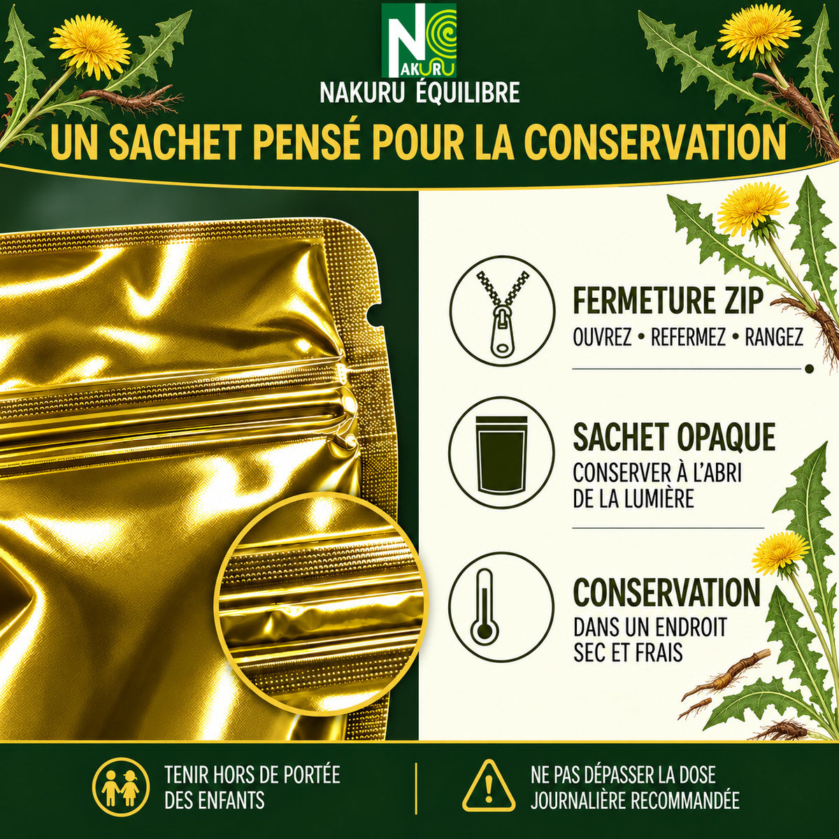 NAKURU Pissenlit — 500 gélules — Conservation