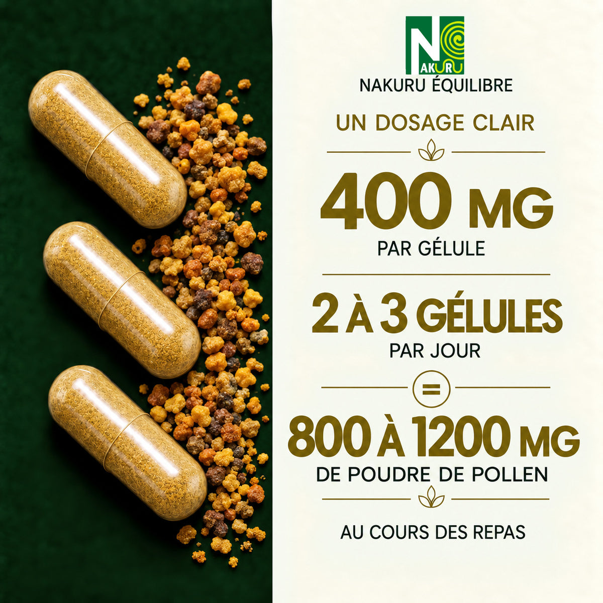 NAKURU Pollen — 500 gélules — Dosage