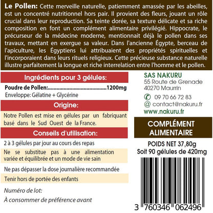 NAKURU Pollen — 90 gélules — Étiquette dos
