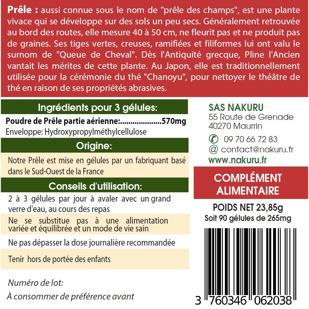 NAKURU Prêle — 90 gélules — Étiquette dos