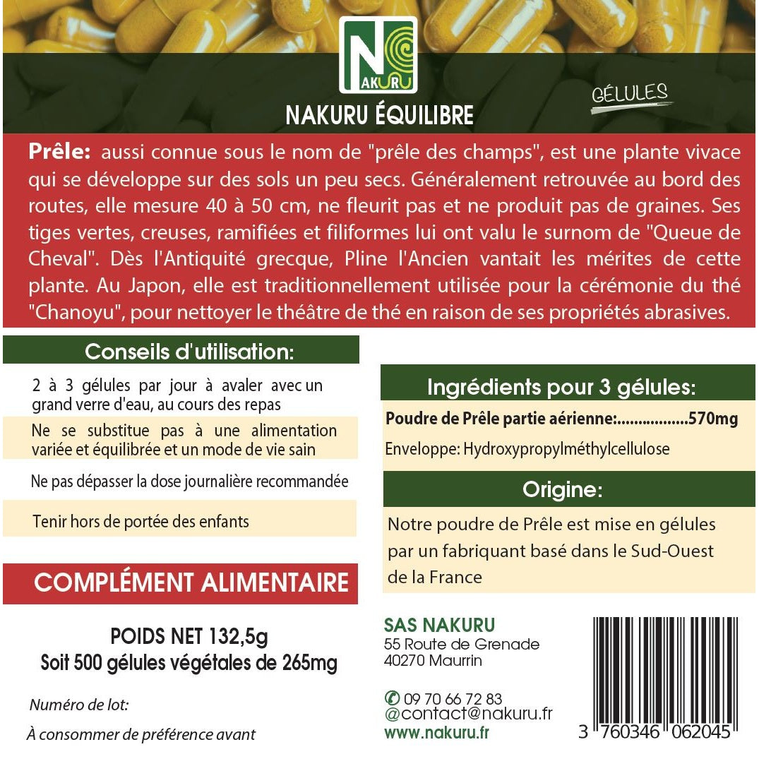 NAKURU Prêle — 500 gélules — Étiquette dos