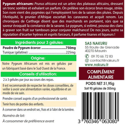 NAKURU Pygeum Africanum — 90 gélules — Étiquette dos