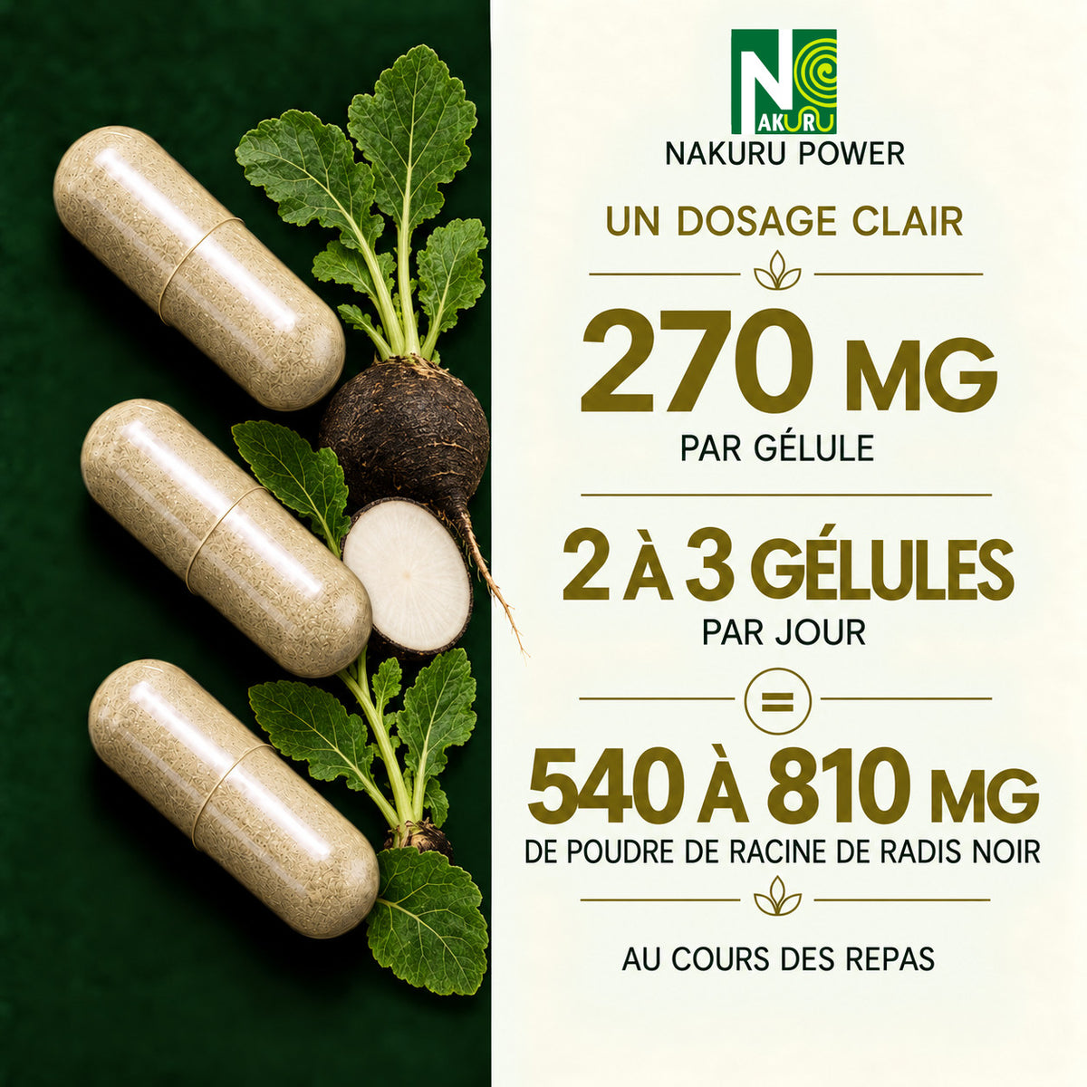 NAKURU Radis Noir — 500 gélules — Dosage