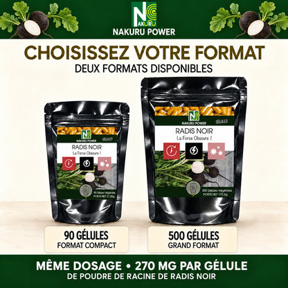 NAKURU Radis Noir — 500 gélules — Comparatif formats