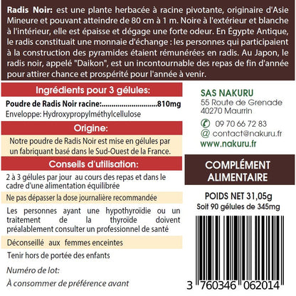 NAKURU Radis Noir — 90 gélules — Étiquette dos