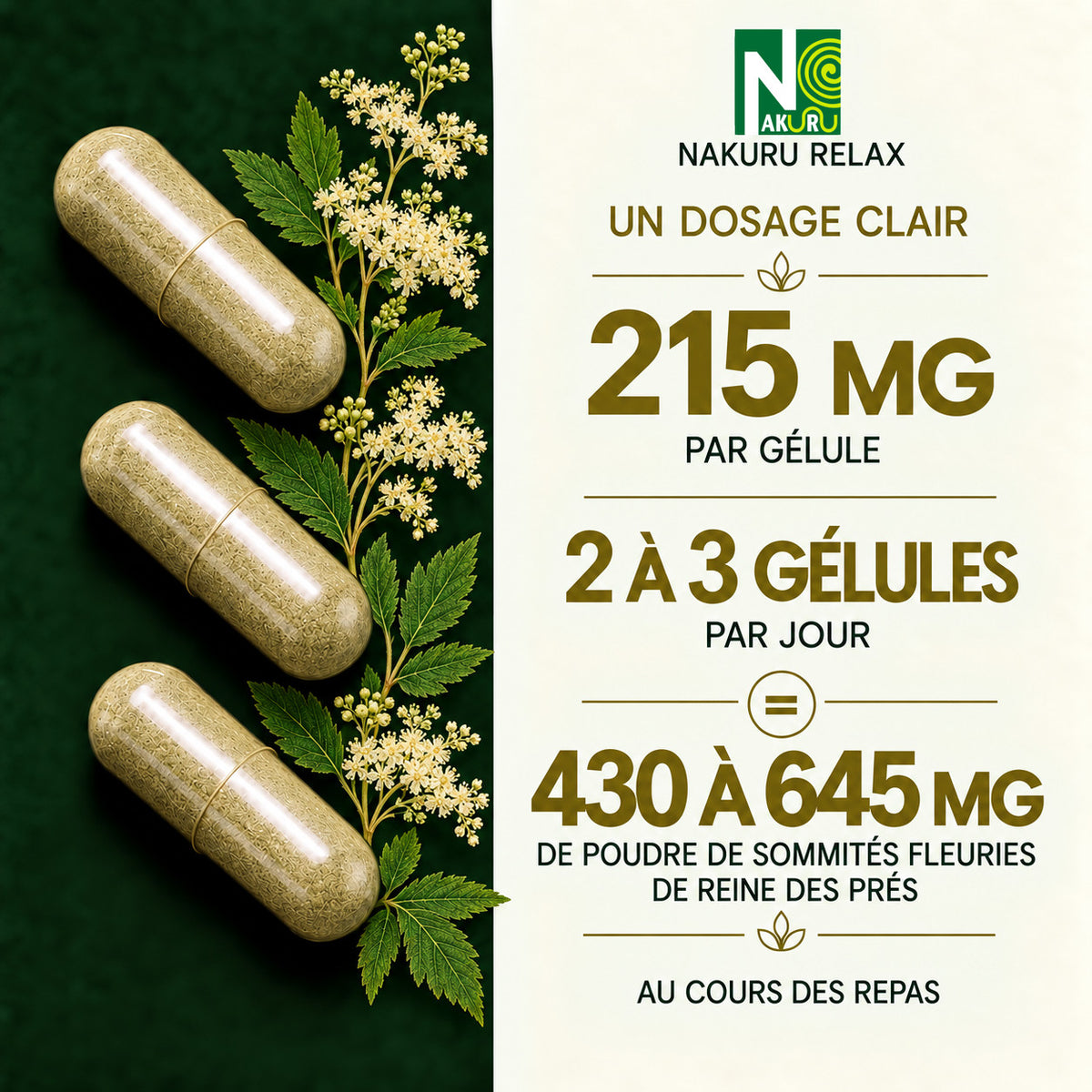 NAKURU Reine des Prés — 500 gélules — Dosage