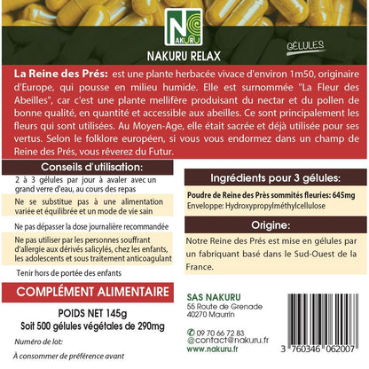 NAKURU Reine des Prés — 500 gélules — Étiquette dos