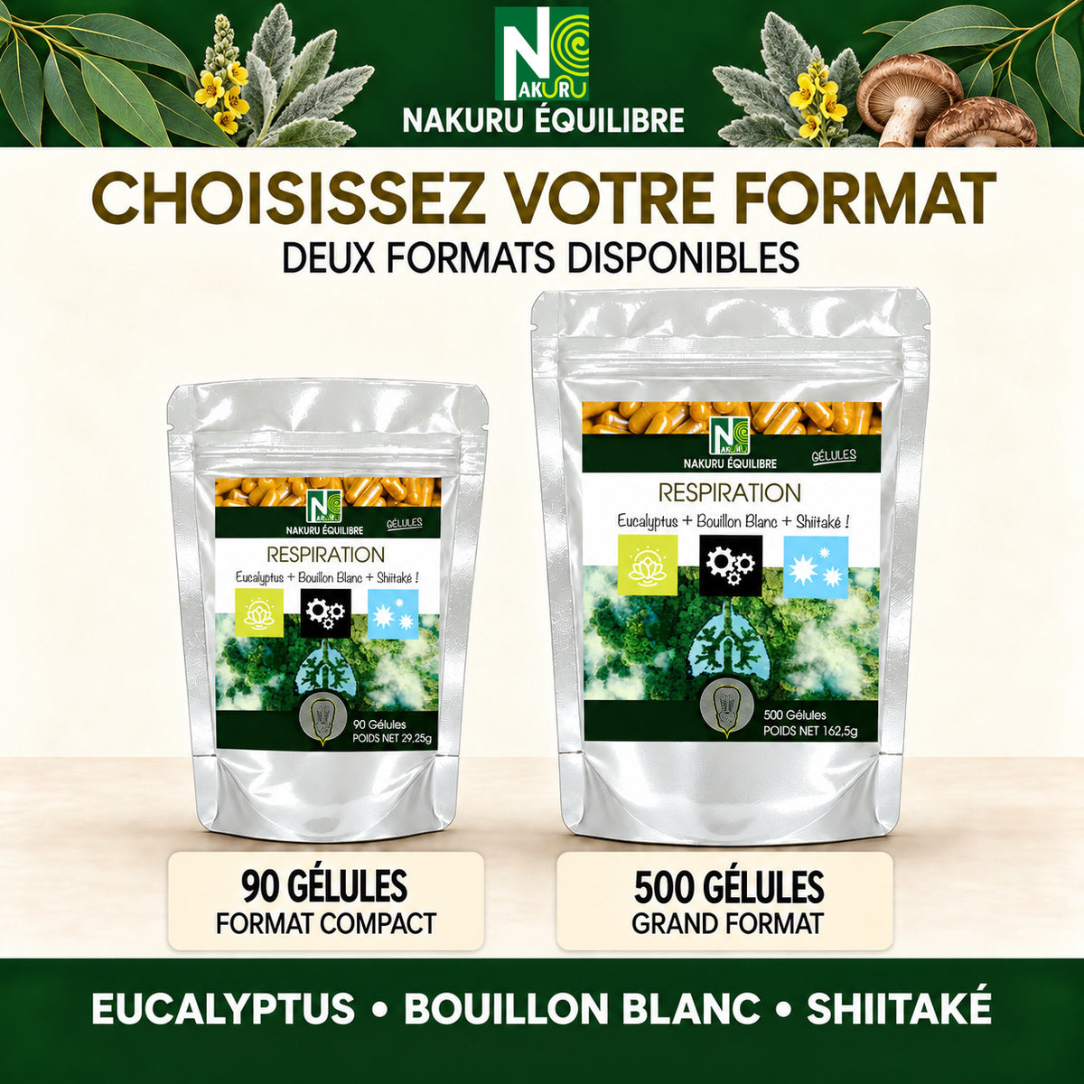 NAKURU Respiration — 500 gélules — Comparatif formats