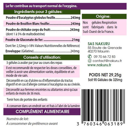 NAKURU Respiration — 90 gélules — Étiquette dos