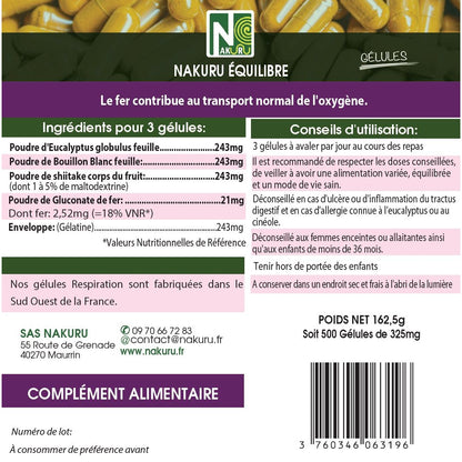 NAKURU Respiration — 500 gélules — Étiquette dos