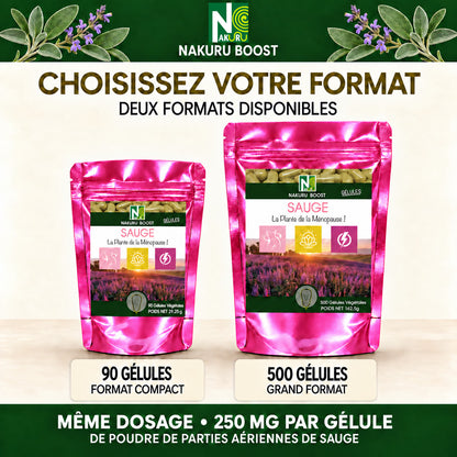 NAKURU Sauge — 500 gélules — Comparatif formats