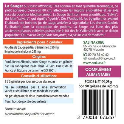 NAKURU Sauge — 90 gélules — Étiquette dos
