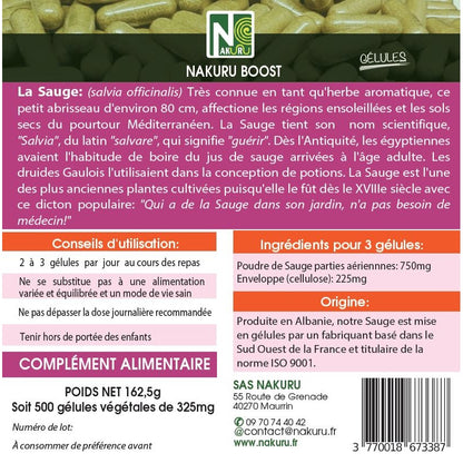 NAKURU Sauge — 500 gélules — Étiquette dos