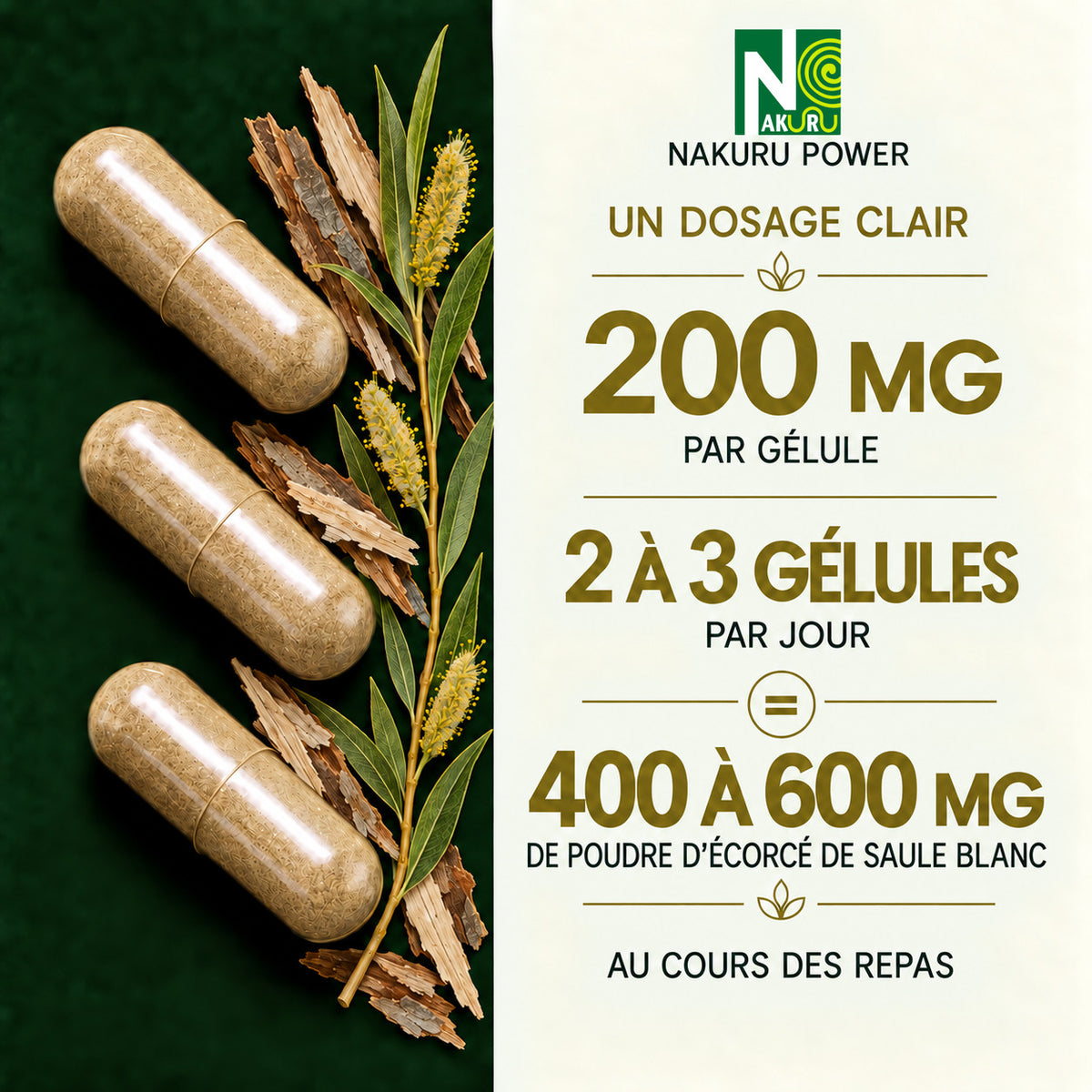 NAKURU Saule Blanc — 500 gélules — Dosage