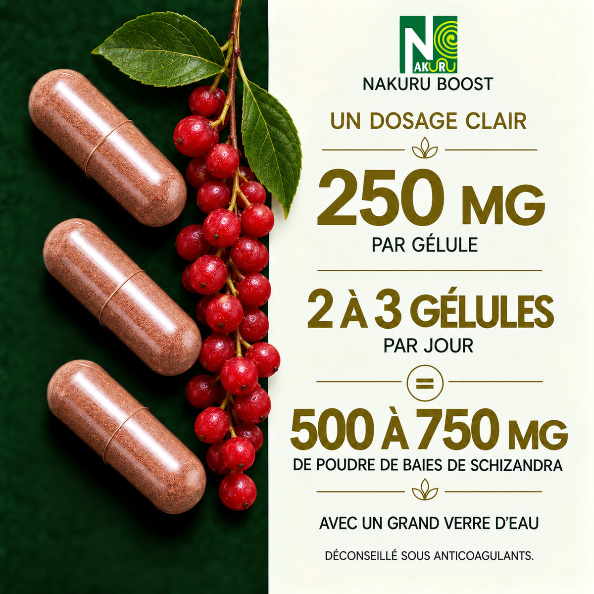 NAKURU Schizandra — 500 gélules — Dosage