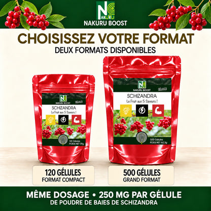 NAKURU Schizandra — 500 gélules — Comparatif formats