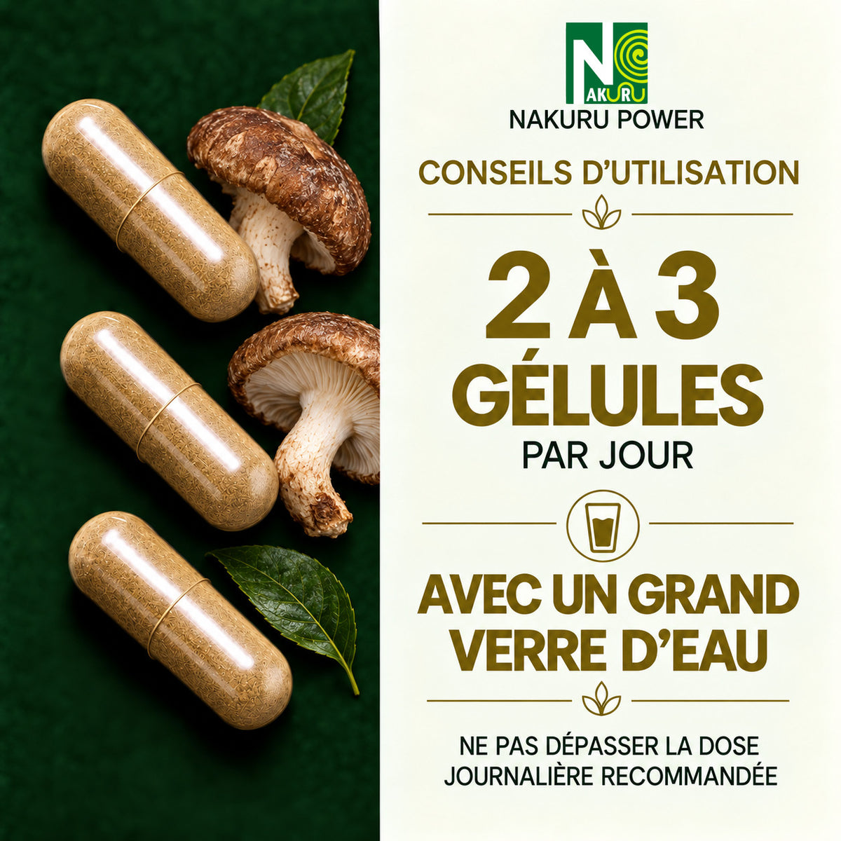 NAKURU Shiitaké — 120 gélules — Dosage