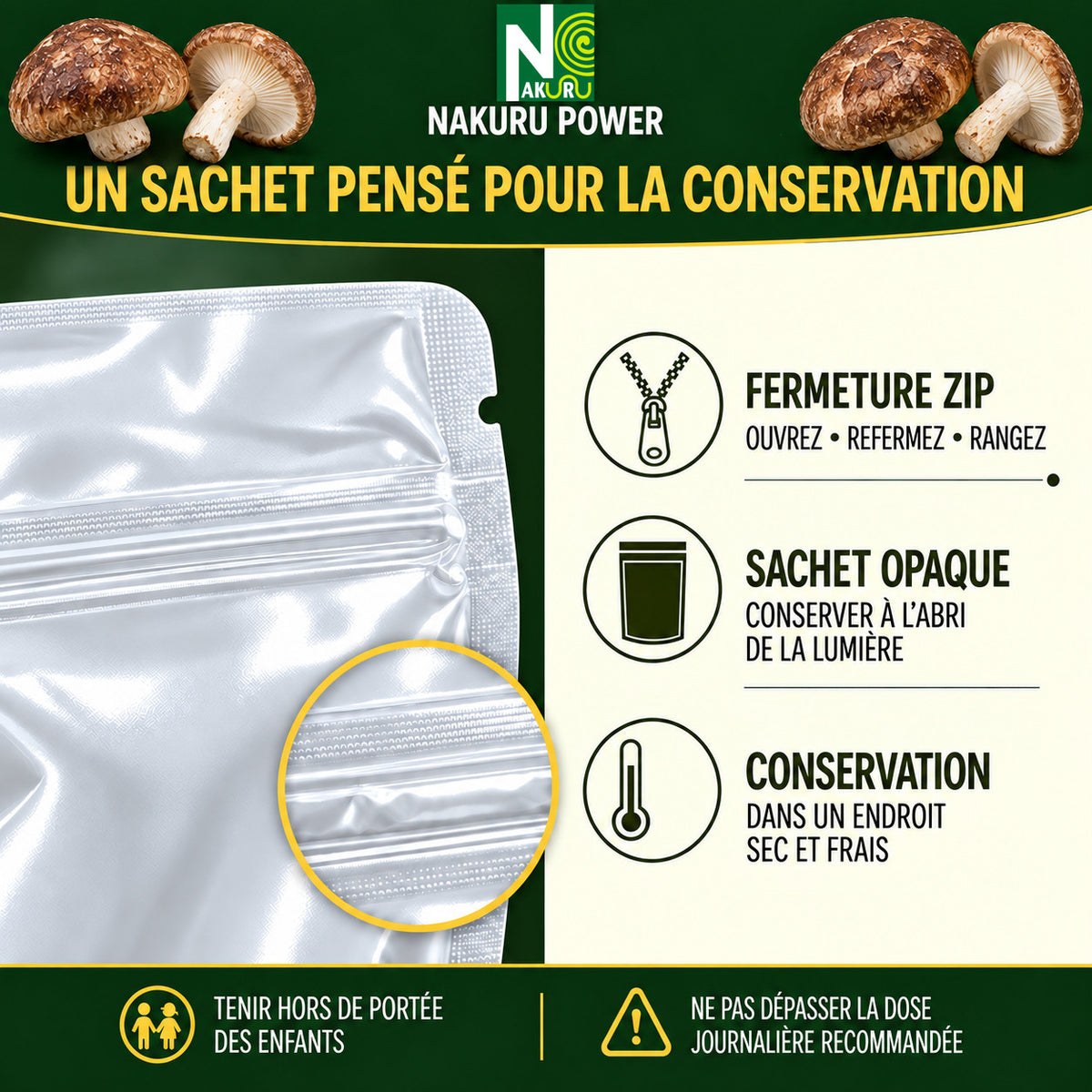 NAKURU Shiitaké — 120 gélules — Conservation