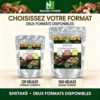 NAKURU Shiitaké — 120 gélules — Comparatif formats