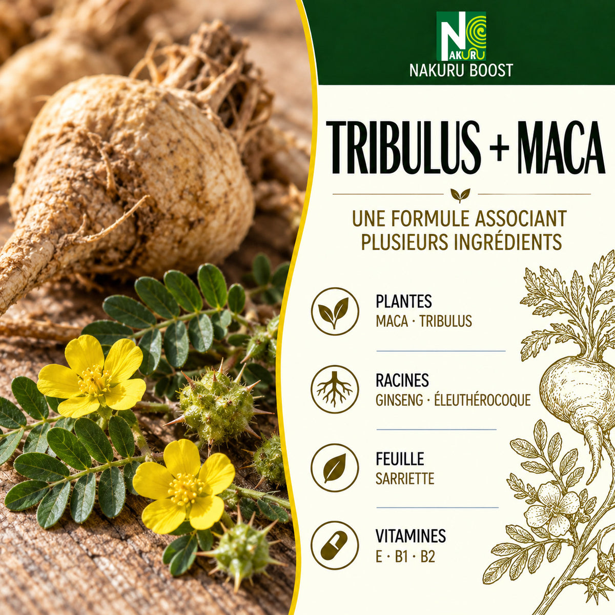 NAKURU Tribulus + Maca — 500 gélules — Présentation