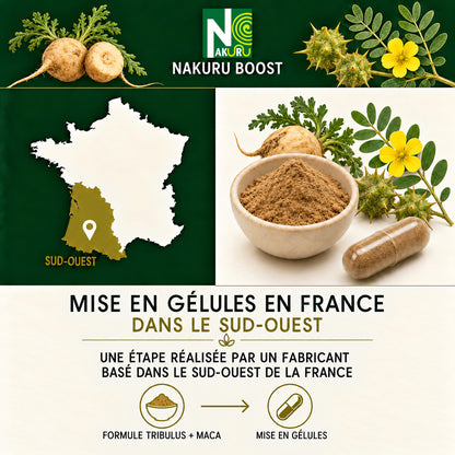 NAKURU Tribulus + Maca — 500 gélules — Fabrication