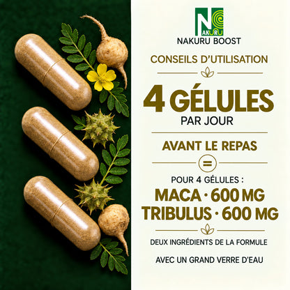 NAKURU Tribulus + Maca — 500 gélules — Dosage