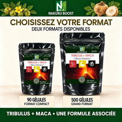NAKURU Tribulus + Maca — 500 gélules — Comparatif formats