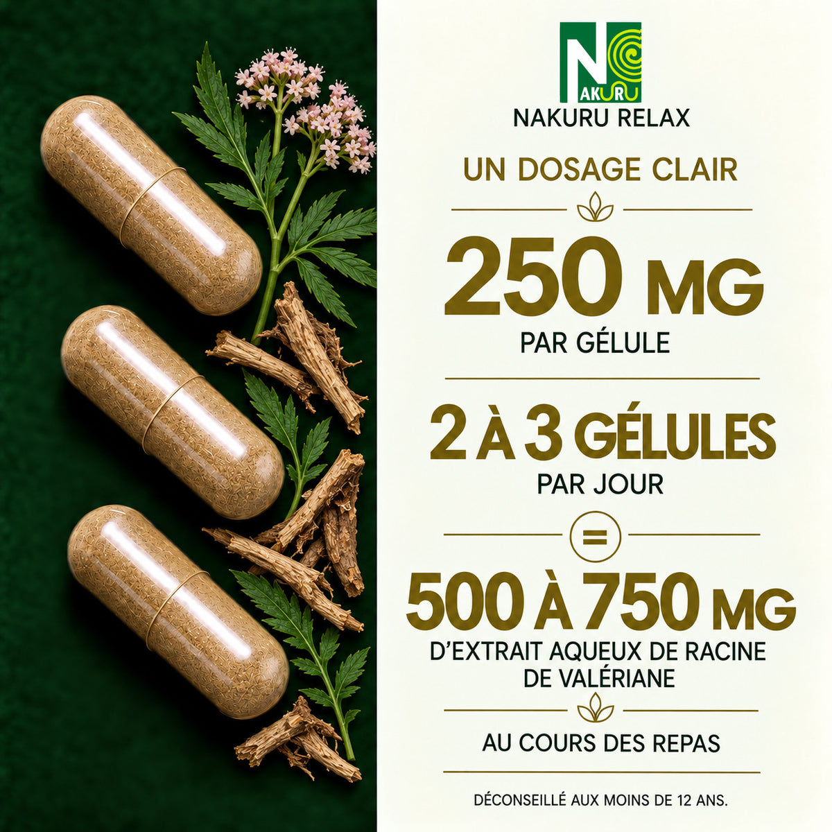 NAKURU Valériane — 500 gélules — Dosage