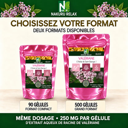 NAKURU Valériane — 500 gélules — Comparatif formats