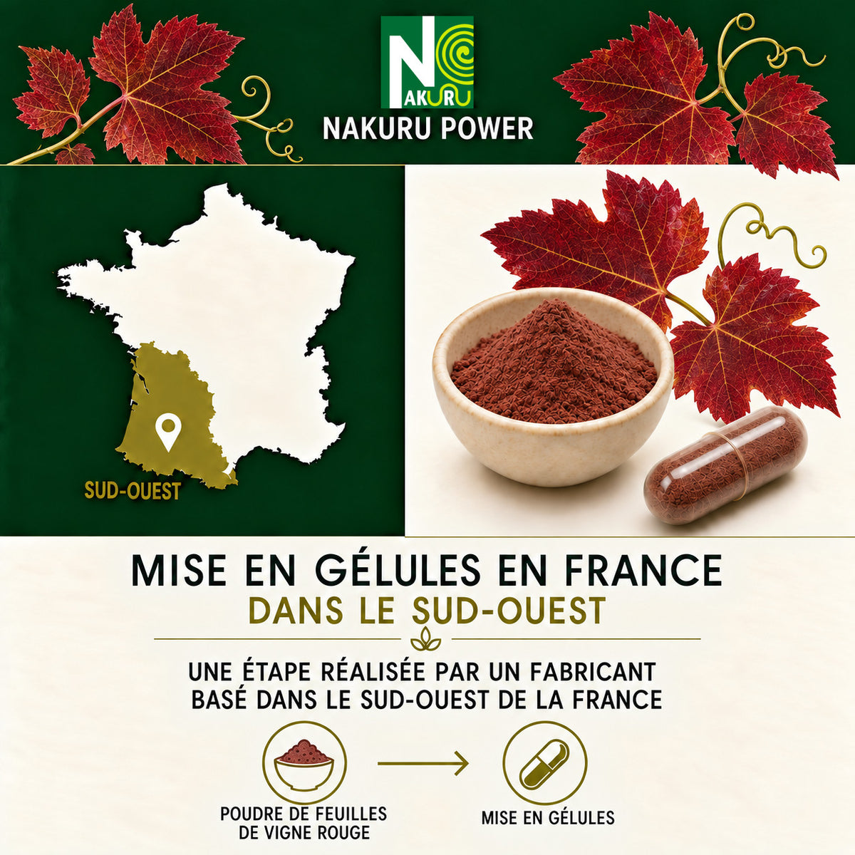 NAKURU Vigne Rouge — 500 gélules — Fabrication