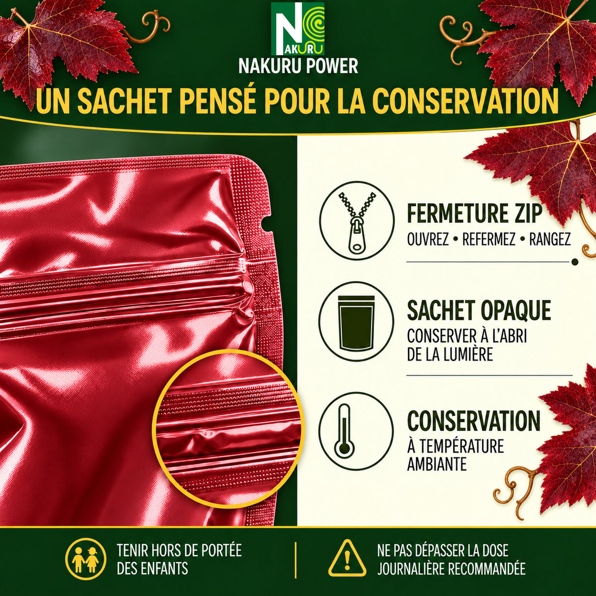NAKURU Vigne Rouge — 500 gélules — Conservation