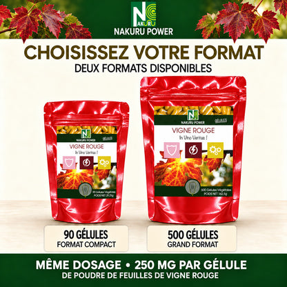 NAKURU Vigne Rouge — 500 gélules — Comparatif formats