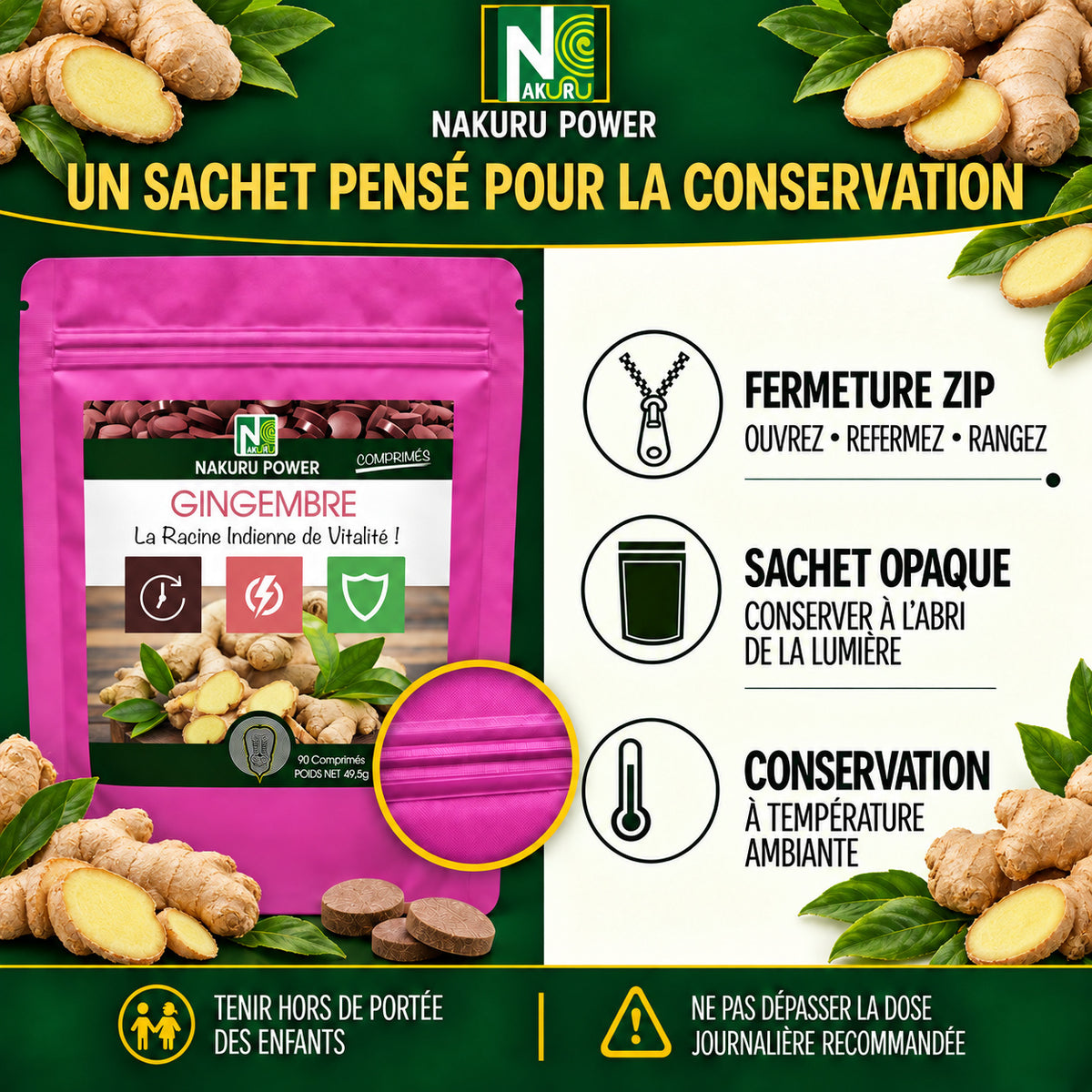 NAKURU Gingembre — 90 comprimés — Conservation