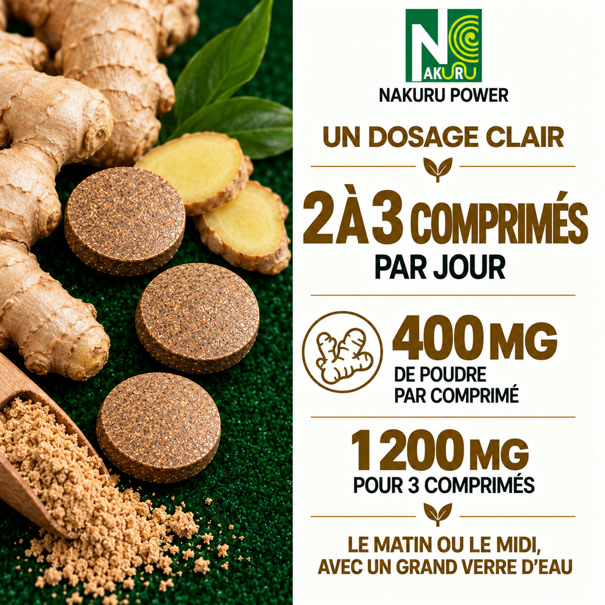 NAKURU Gingembre — 90 comprimés — Dosage
