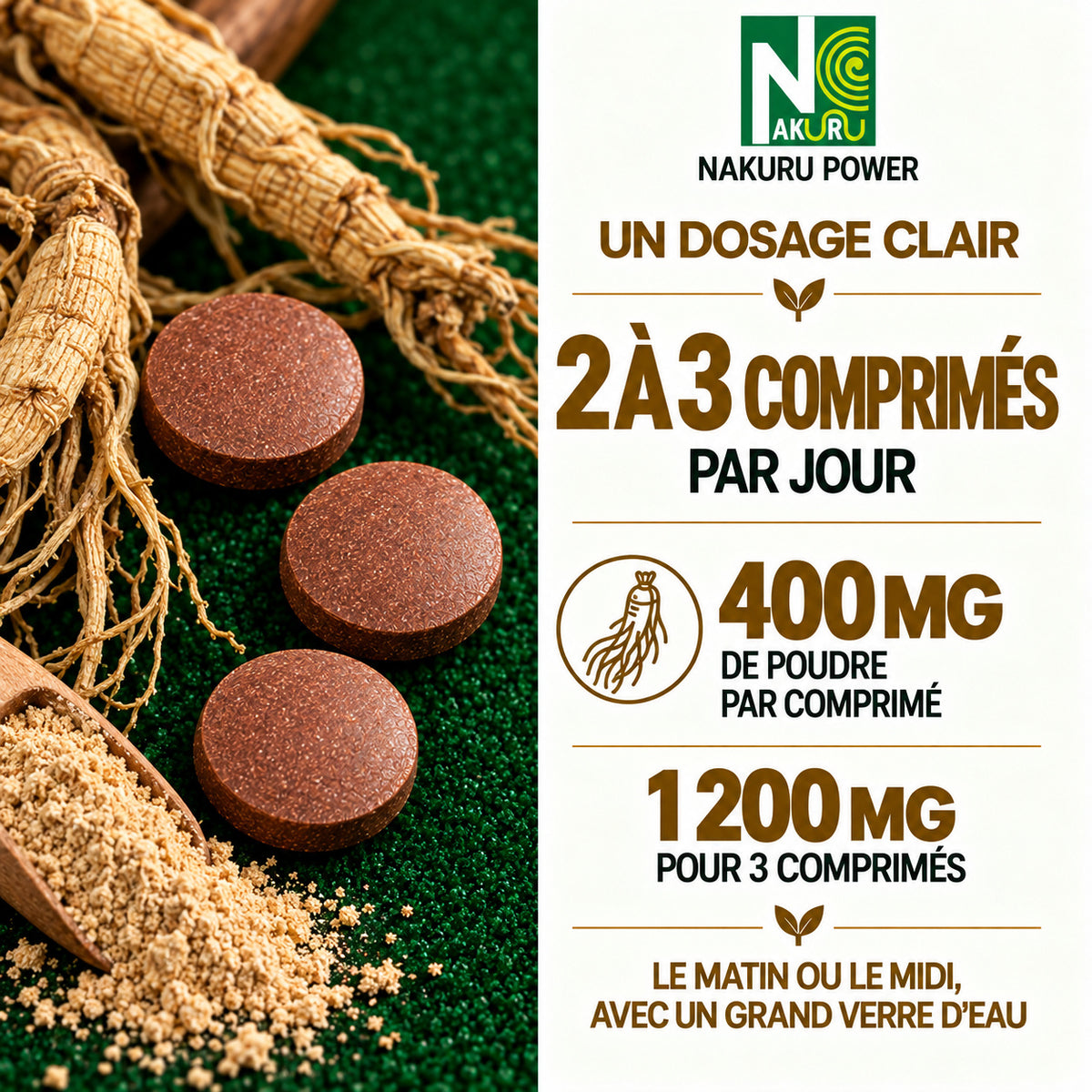 NAKURU Ginseng Rouge — 60 comprimés — Dosage