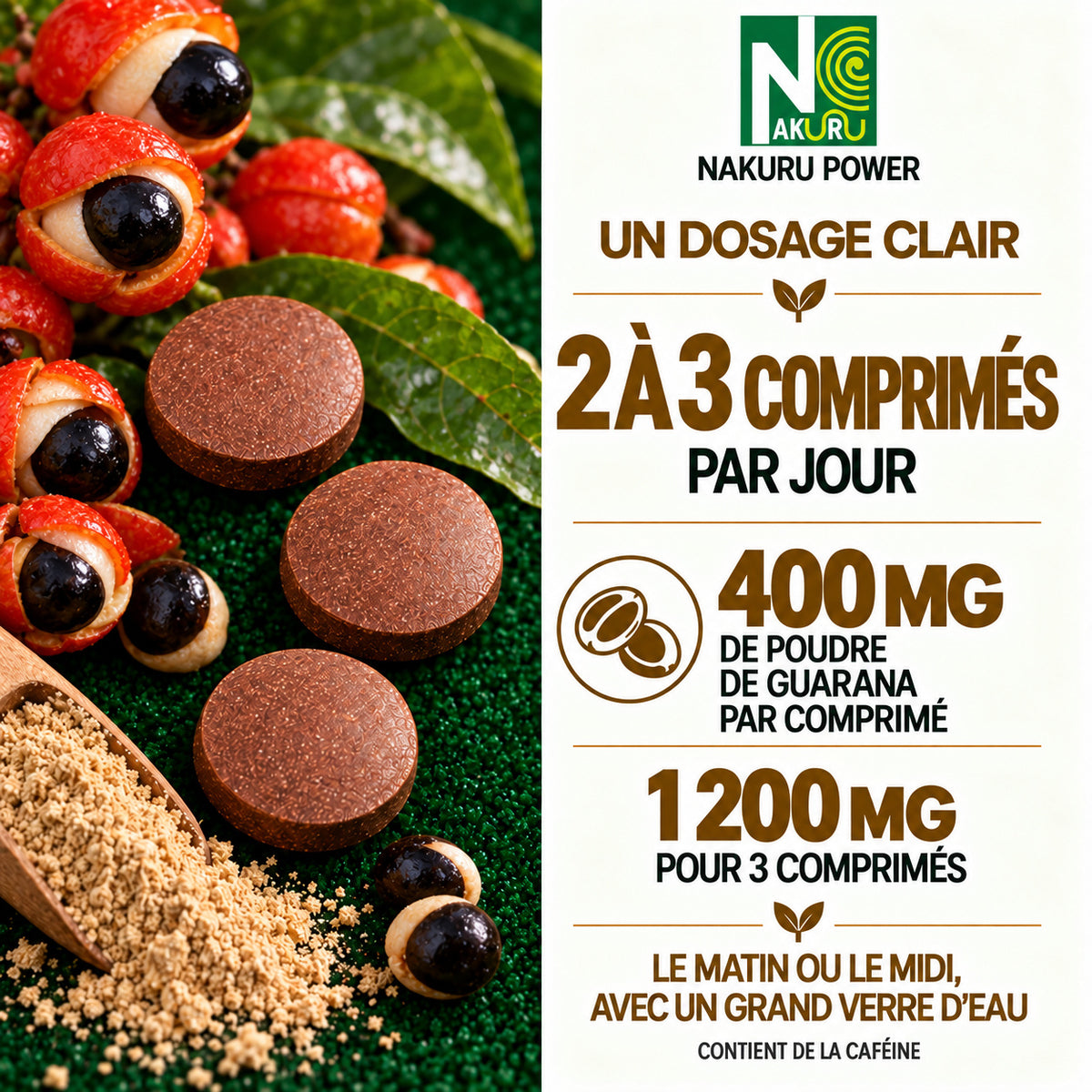 NAKURU Guarana — 400 comprimés — Dosage