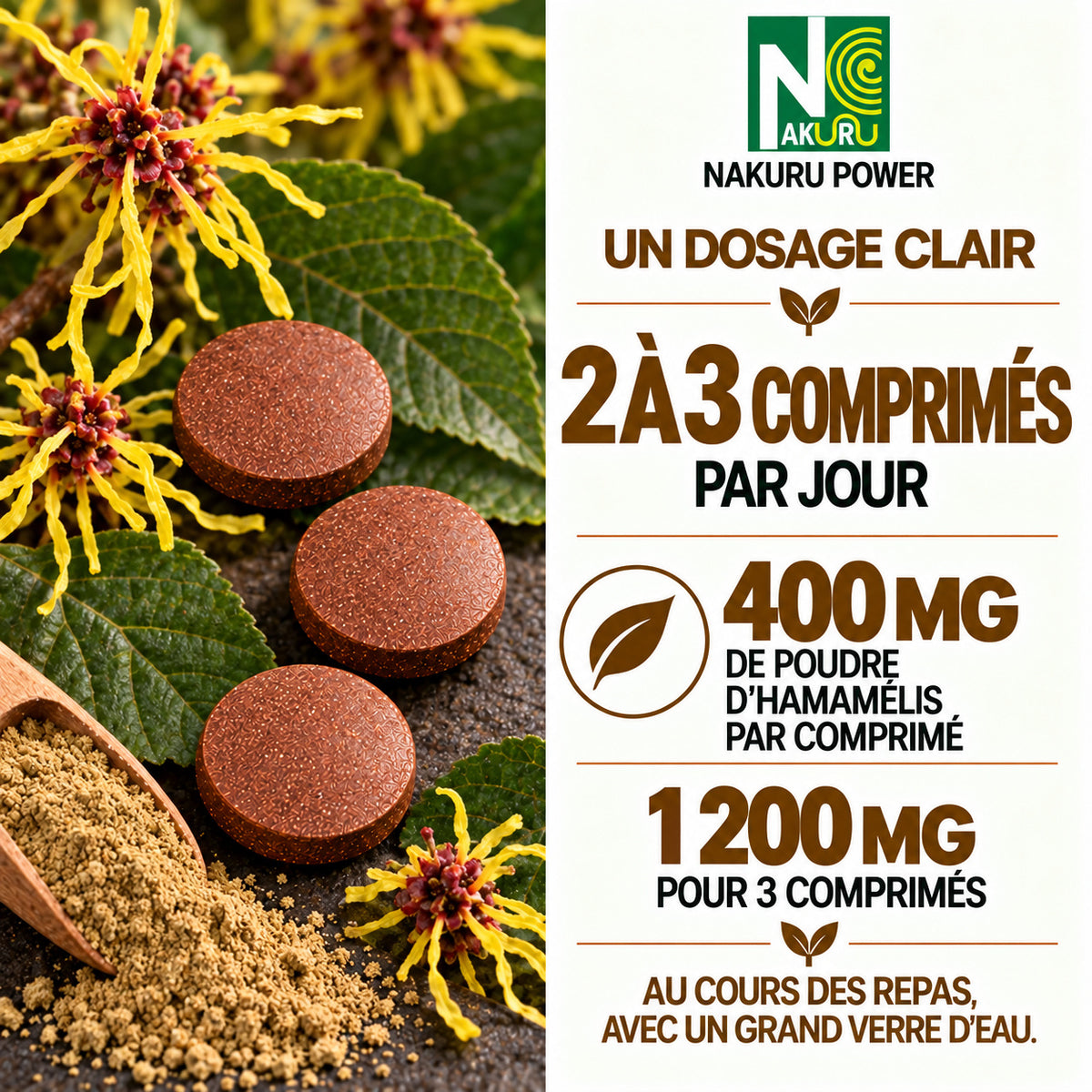 NAKURU Hamamélis — 90 comprimés — Dosage
