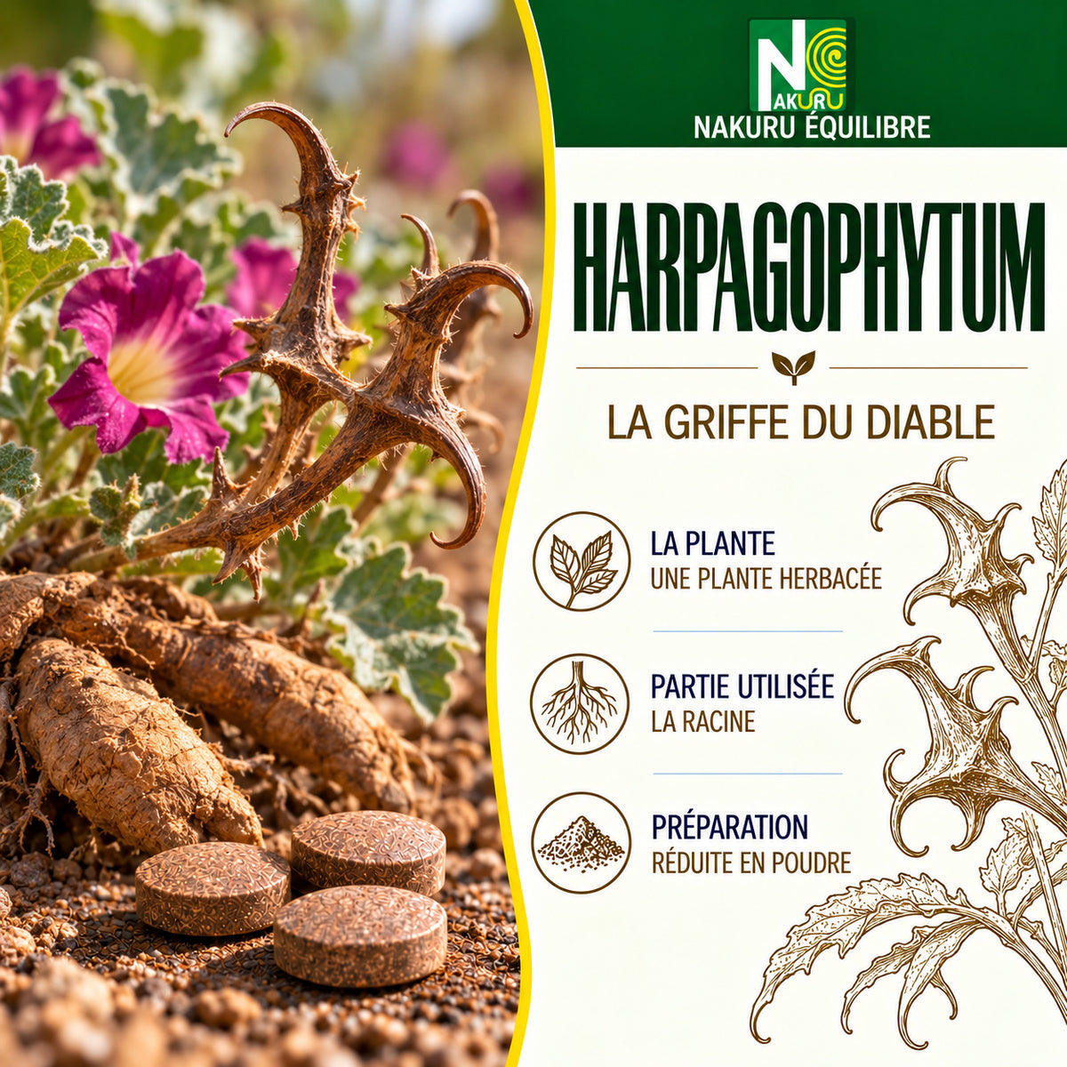 NAKURU Harpagophytum — 90 comprimés — Présentation