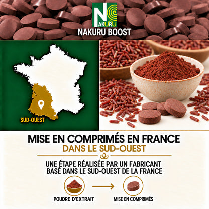 NAKURU Levure de Riz Rouge — 500 comprimés — Fabrication