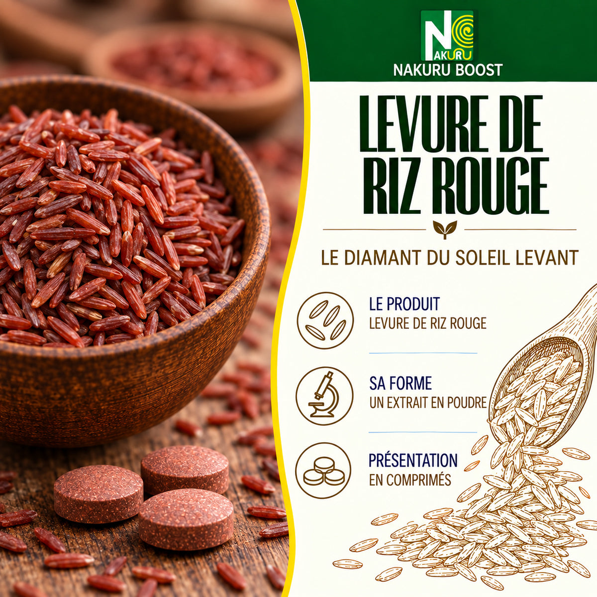 NAKURU Levure de Riz Rouge — 500 comprimés — Présentation
