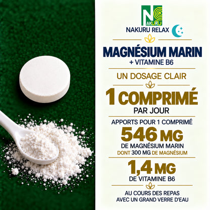 NAKURU Magnésium Marin + Vitamine B6 — 500 comprimés — Dosage