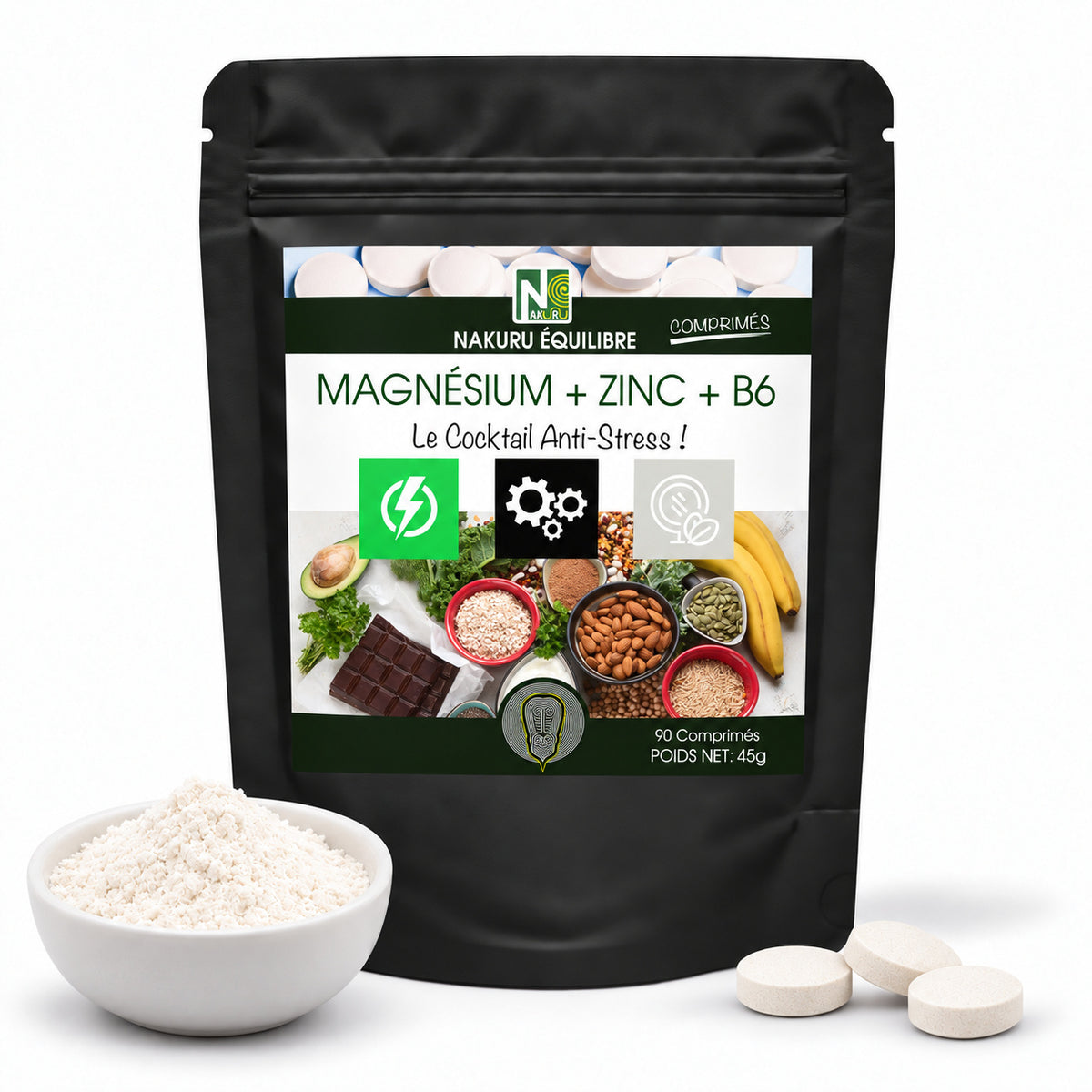 NAKURU Magnésium + Zinc+ Vitamine B6 — 90 comprimés — Packshot