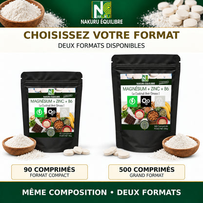 NAKURU Magnésium + Zinc+ Vitamine B6 — 500 comprimés — Comparatif des formats