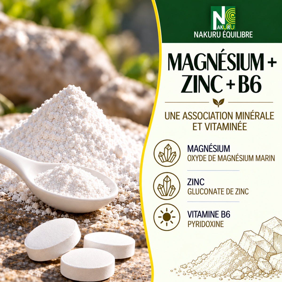 NAKURU Magnésium + Zinc+ Vitamine B6 — 500 comprimés — Présentation
