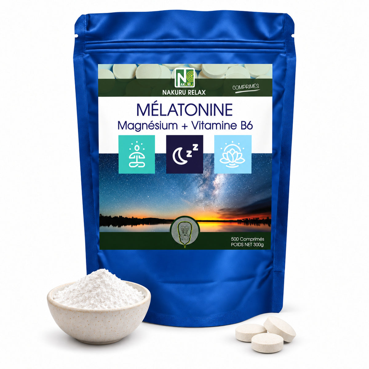 NAKURU Mélatonine Forte 1,8mg — 500 comprimés — Packshot