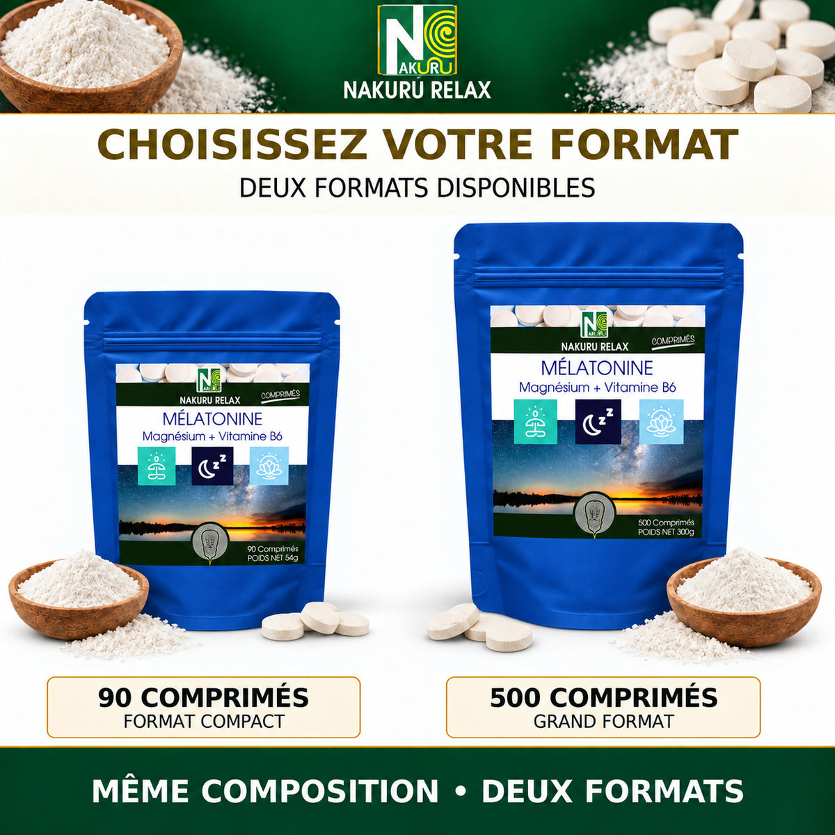 NAKURU Mélatonine Forte 1,8mg — 500 comprimés — Comparatif des formats