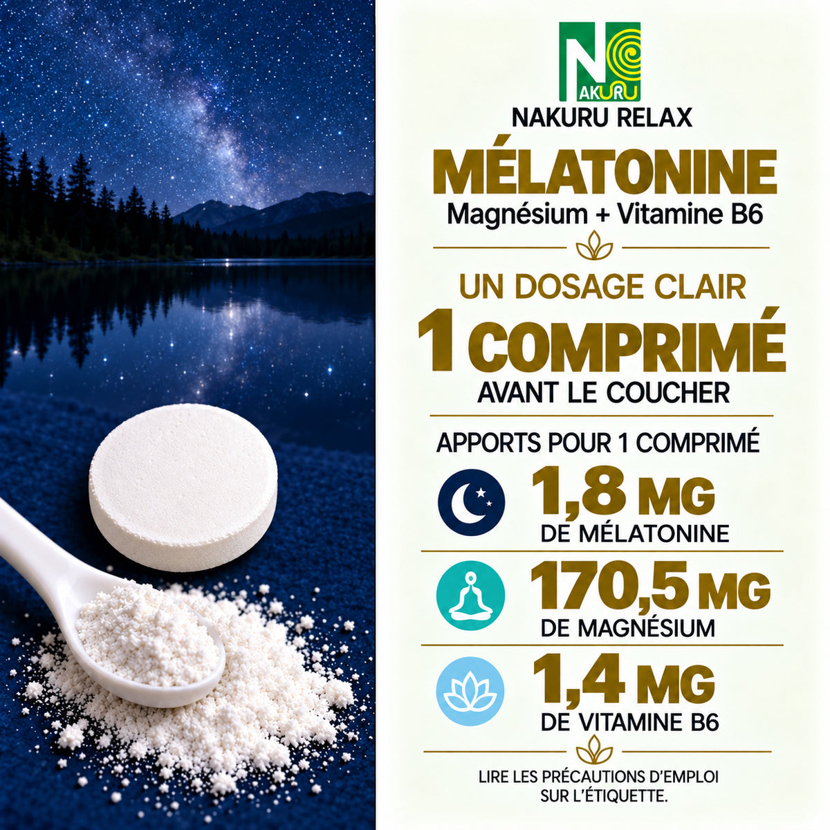 NAKURU Mélatonine Forte 1,8mg — 500 comprimés — Dosage