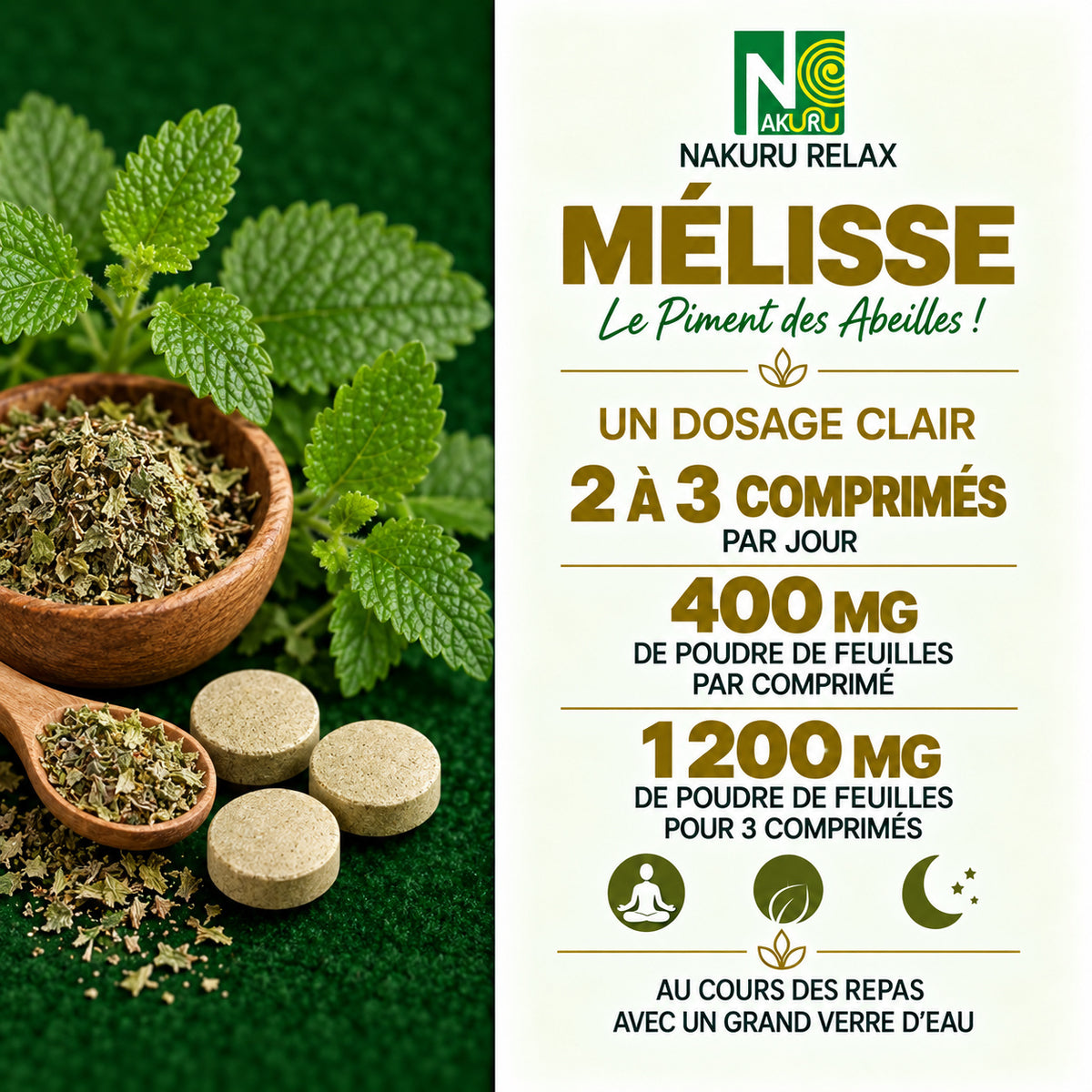 NAKURU Mélisse — 90 comprimés — Dosage