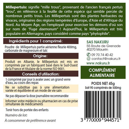 NAKURU Millepertuis — 90 comprimés — Étiquette dos